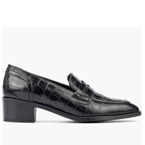 NEW AQUATALIA women's riya croc embossed penny loafer in black